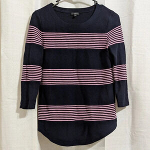 Talbots Striped Sweater Black Purple 3/4 Sleeves Petite P Colorblock Knitwear